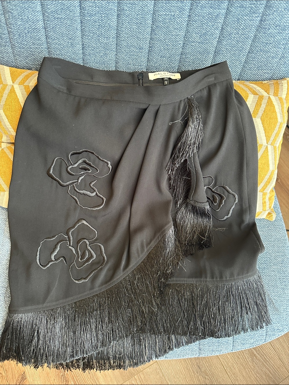 Halston Heritage Black Fringe Wrap-Style Mini Skirt